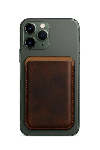 iPhone 11 Pro Heritage Hakiki Deri Cüzdan Magsafe Vintage Kahverengi ürün görseli 1