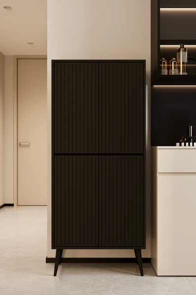 Enwood CAPELLA SİYAH MDF ÇOK AMAÇLI KİLER-MUTFAK DOLABI 158 CM ürün görseli 1