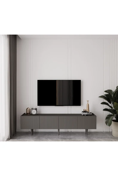 Enwood Capella Gri Mdf Country 4 Kapaklı Ahşap Ayaklı 160 Cm Tv Ünitesi ürün görseli 1