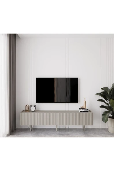 Enwood Capella Kumtaşı Rengi Mdf 4 Kapaklı Ahşap Ayaklı 160 Cm Tv Ünitesi ürün görseli 1