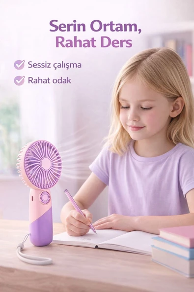 inovaxis Taşınabilir Mini El Fanı Şarjlı 3 Kademeli USB Fan Sessiz Güçlü Rüzgar Vantilatör ürün görseli 1