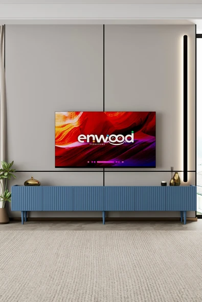 Enwood Capella TV Ünitesi Duman mavi MDF 6 kapaklı 240 cm ayaklı ürün görseli 1