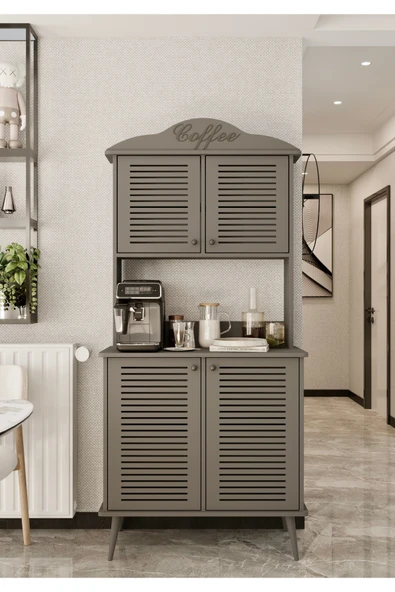 Enwood Avior kahve köşesi gri MDF kapaklı raflı 90 cm ürün görseli 1
