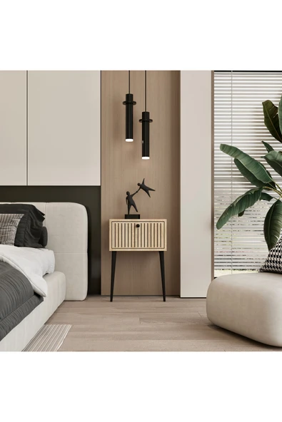 Enwood CANOPUS MDF SAFİR MEŞE AHŞAP AYAKLI TEK KAPAKLI KOMODİN ürün görseli 1