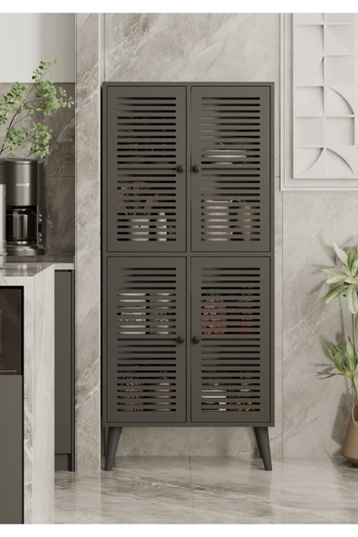 Enwood Deneb Mdf Gri 4 Kapaklı (panjur Kapak) Ahşap Ayaklı Kiler Dolabı ürün görseli 1