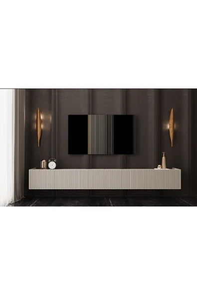 Enwood CAPELLA Mdf 6 Kapaklı Duvara Monte KUMTAŞI (120 CM X 2 ADET) 240 Cm Tv Ünitesi ürün görseli 1