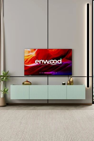 Enwood Capella TV Ünitesi Mint Yeşili MDF 4 kapaklı 160 cm duvara monte ürün görseli 1