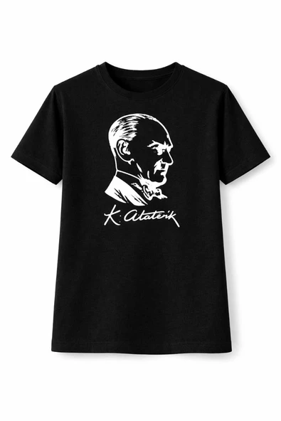 Erkek Çocuk Atatürk Baskılı Tişört Kısa Kollu Bisiklet Yaka T-Shirt - Siyah ürün görseli 1