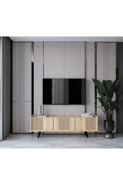 Enwood SPİCA SAFİR MEŞE RENGİ MDF 3 KAPAKLI AHŞAP AYAKLI 160 CM TV ÜNİTESİ ürün görseli 1