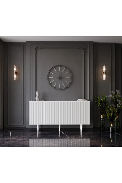 Enwood Capella Beyaz Mdf 4 Kapaklı Raflı 140 Lık Konsol ürün görseli 1