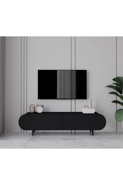 Enwood Regulus Siyah Mdf 2 Kapaklı Ahşap Ayaklı 160 Cm Modern Tv Ünitesi ürün görseli 1