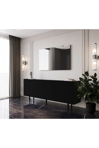 Enwood CAPELLA SİYAH MDF 5 KAPAKLI RAFLI 180 LİK KONSOL ürün görseli 1
