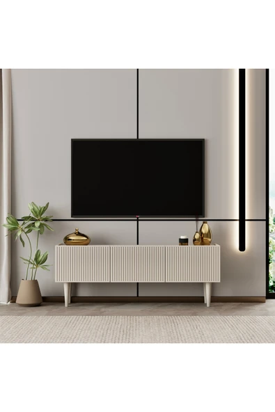 Enwood Capella Tv Ünitesi kumtaşı MDF 120 cm ayaklı kapaklı raflı ürün görseli 1