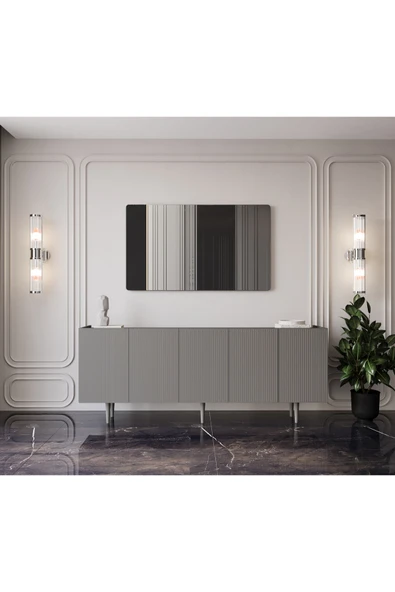 Enwood Capella Mdf 5 Kapaklı Raflı Ahşap Ayaklı 200 cm Konsol (200X80X40 CM) ürün görseli 1