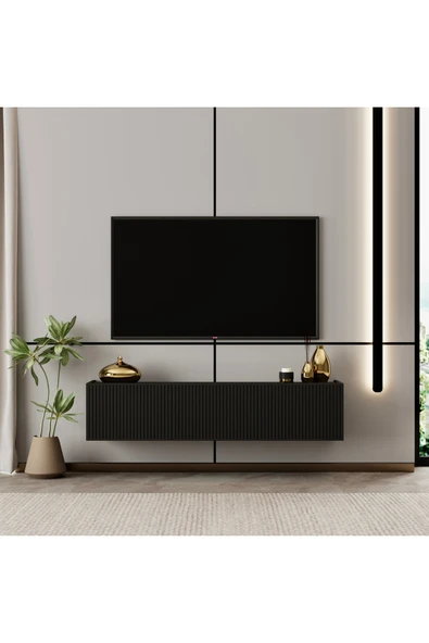 Enwood Capella TV ünitesi MDF 120 cm duvara monte kapaklı raflı ürün görseli 1
