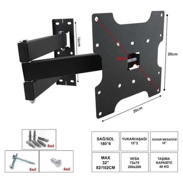 LCD Askı Aparatı Hareketli Üç Kollu 32 82-102CM ürün görseli 1