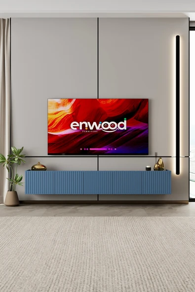 Enwood Capella TV Ünitesi duman mavi MDF 5 kapaklı 200 cm duvara monte ürün görseli 1