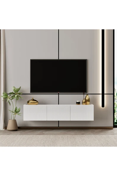 Enwood Capella TV ünitesi MDF 120 cm duvara monte kapaklı raflı ürün görseli 1