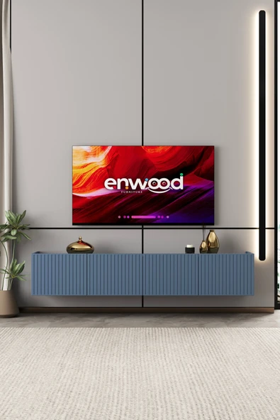 Enwood Capella TV Ünitesi duman mavi MDF 4 kapaklı 160 cm duvara monte ürün görseli 1