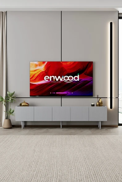 Enwood Capella TV Ünitesi sis gri MDF 5 kapaklı 200 cm ayaklı ürün görseli 1