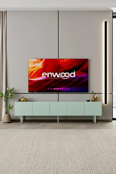 Enwood Capella TV ünitesi mint yeşili MDF 5 kapaklı 200 cm ayaklı ürün görseli 1