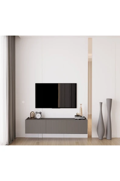 Enwood Capella Gri Mdf Country 3 Kapaklı DUVARA MONTE 140 Cm Tv Ünitesi ürün görseli 1