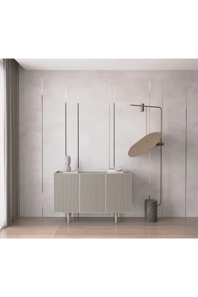 Enwood Capella Kum Taşı Rengi Mdf 3 Kapaklı Raflı 120 Lık Konsol ürün görseli 1