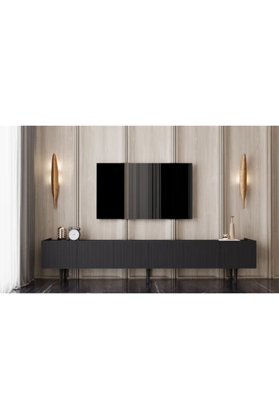 Enwood CAPELLA Mdf 6 Kapaklı Duvara Monte SİYAH (120 CM X 2 ADET) 240 Cm Tv Ünitesi ürün görseli 1