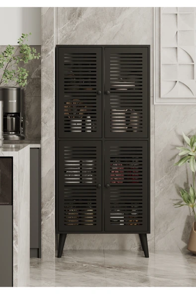 Enwood Deneb Mdf siyah 4 Kapaklı (panjur Kapak) Ahşap Ayaklı Kiler Dolabı ürün görseli 1
