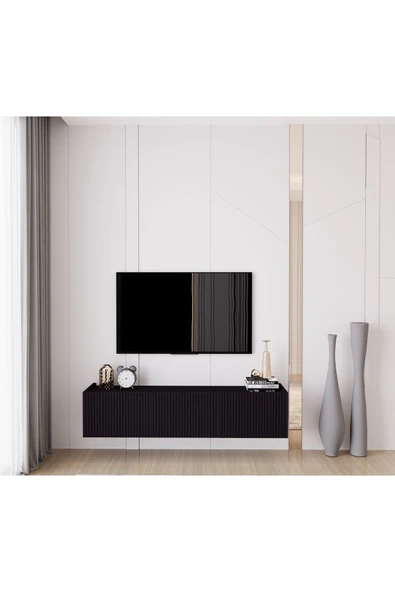Enwood Capella Siyah Country Mdf 3 Kapaklı Duvara Monte 140 Cm Tv Ünitesi ürün görseli 1