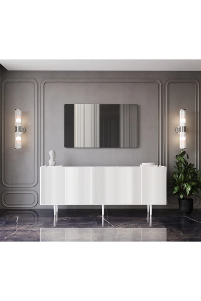 Enwood Capella Mdf 5 Kapaklı Raflı Ahşap Ayaklı 200 cm Konsol (200X80X40 CM) ürün görseli 1