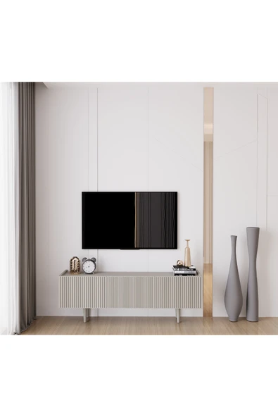 Enwood Capella kumtaşı Country Mdf 3 Kapaklı Ahşap Ayaklı 140 Cm Tv Ünitesi ürün görseli 1