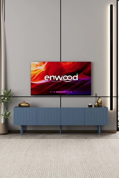 Enwood Capella TV Ünitesi Duman mavi MDF 4 kapaklı 180 cm ayaklı ürün görseli 1