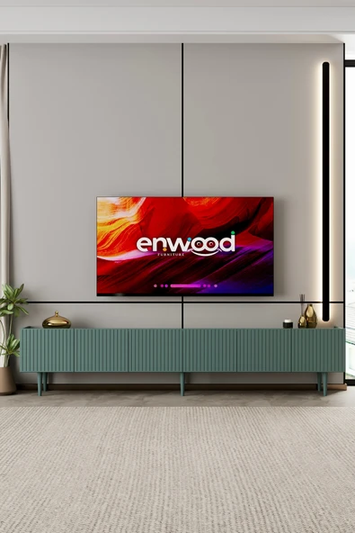 Enwood Capella TV ünitesi zeytin taşı MDF 6 kapaklı 240 cm ayaklı ürün görseli 1