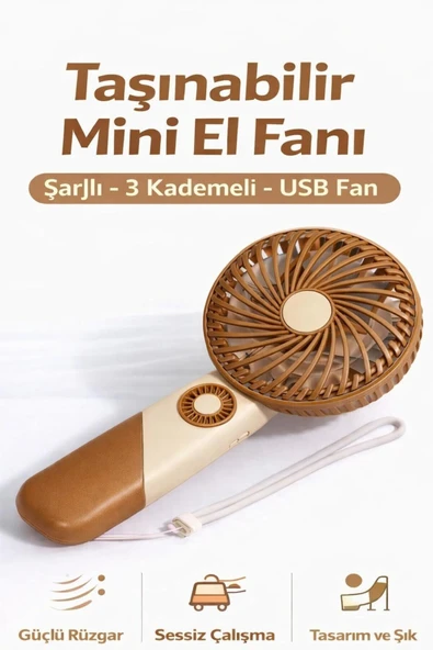 inovaxis Taşınabilir Mini El Fanı Şarjlı 3 Kademeli USB Fan Sessiz Güçlü Rüzgar Vantilatör ürün görseli 1