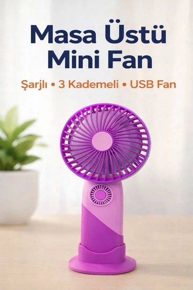 inovaxis Standlı Şarjlı Mini El Fanı – 3 Kademeli, Sessiz, Taşınabilir Masaüstü Vantilatör ürün görseli 1