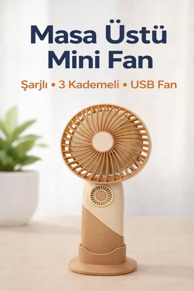 inovaxis Standlı Şarjlı Mini El Fanı – 3 Kademeli, Sessiz, Taşınabilir Masaüstü Vantilatör ürün görseli 1