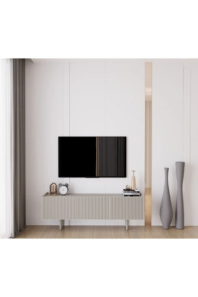 Enwood Capella Kumtaşı Rengi Mdf 3 Kapaklı Ahşap Ayaklı 140 Cm Tv Ünitesi ürün görseli 1
