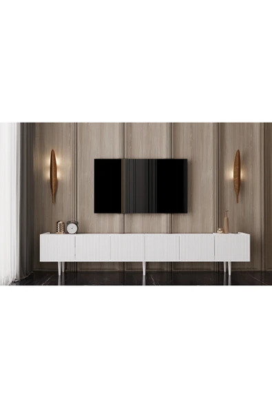 Enwood Mdf 6 Kapaklı Ahşap Ayaklı BEYAZ (120 CM X 2 ADET) 240 Cm Tv Ünitesi ürün görseli 1