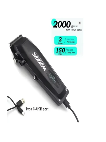 Wmark Ng-125 Şarjlı Siyah Saç Kesme Makinesi 7500 Rpm 2000 Mah Ayarlanabilir Profesyonel Clipper 3 saat ürün görseli 1