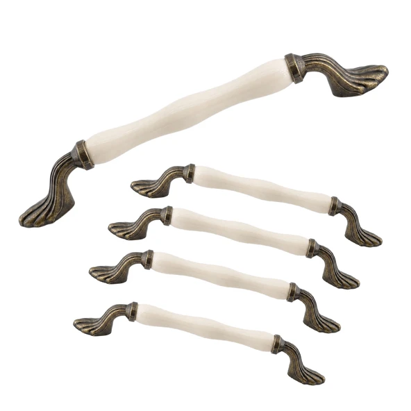 (5 Adet) Aurena Porselen Krem Antik Sarı Kulp 160 mm 16 cm Mobilya Çekmece Dolap Kapak Kulb Kulpu ürün görseli 1