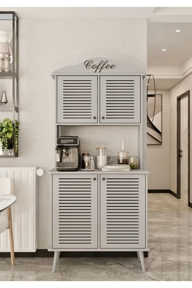 Enwood Avior kahve köşesi sis gri MDF kapaklı raflı 90 cm ürün görseli 1