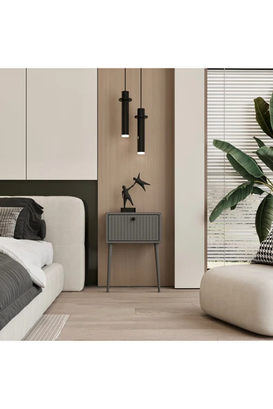 Enwood CANOPUS MDF GRİ AHŞAP AYAKLI TEK KAPAKLI KOMODİN ürün görseli 1