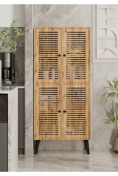 Enwood DENEB MDF ATLANTİK ÇAM RENGİ 4 Kapaklı(Panjur Kapak) Ahşap Ayaklı Kiler Dolabı ürün görseli 1