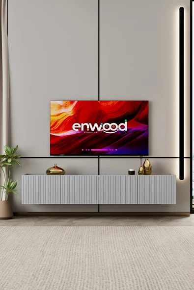 Enwood Capella TV Ünitesi Sis gri MDF 4 kapaklı 180 cm duvara monte ürün görseli 1