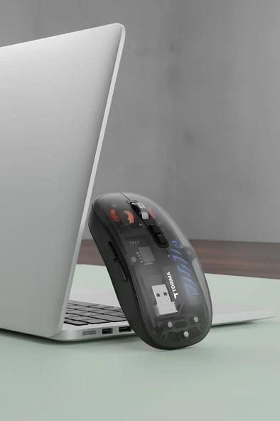 Şeffaf Çift Modlu Fare Bluetooth 5.2 + 2.4G Kablosuz Mouse TM23 Siyah - Resim 5