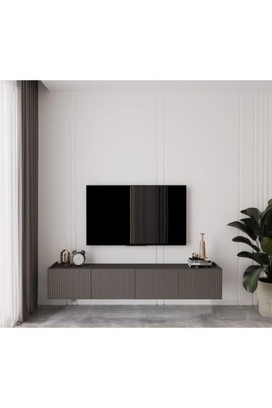 Enwood Capella Gri Mdf Country 4 Kapaklı DUVARA MONTE 180 Cm Tv Ünitesi ürün görseli 1