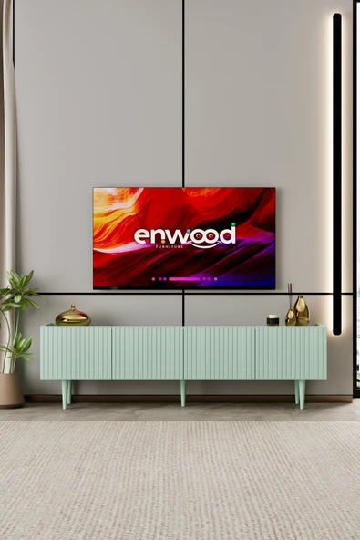 Enwood Capella TV Ünitesi Mint yeşili MDF 4 kapaklı 180 cm ayaklı ürün görseli 1