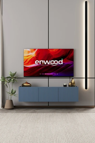 Enwood Capella TV Ünitesi Duman mavi MDF 3 kapaklı 140 cm duvara monte ürün görseli 1