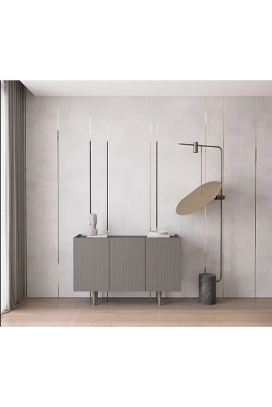 Enwood Capella Gri Mdf 3 Kapaklı Raflı 120 Lık Konsol ürün görseli 1